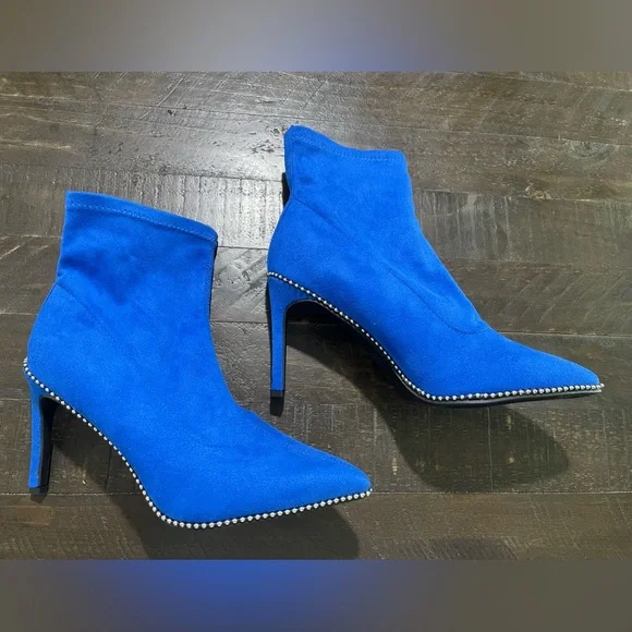 Bar lll Blue Suede Melanay Pointy Heeled Beaded Bootie Sz 8 - Picture 7 of 13